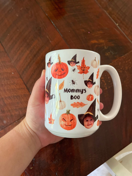 Multiface Fall mug, Pumpkin photo mug, mommy's boo, grandpa, dad mug, coffee mug, boo mug, pumpkin cup