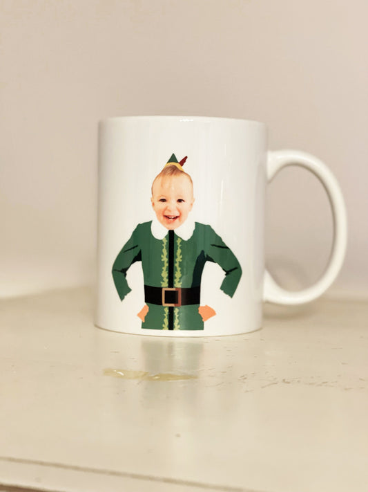 Personalized Elf Mug, Baby Face mug, Christmas baby face